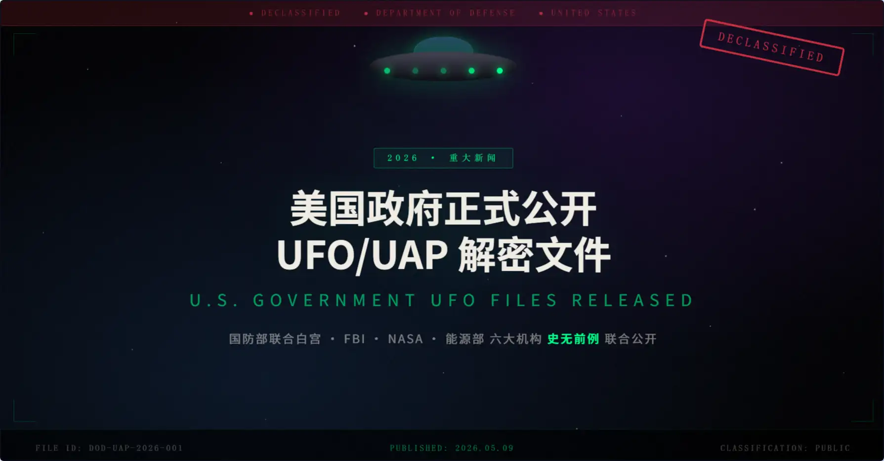 美国国防部2026年5月正式公开首批UFO/UAP政府文件｜完整资料下载